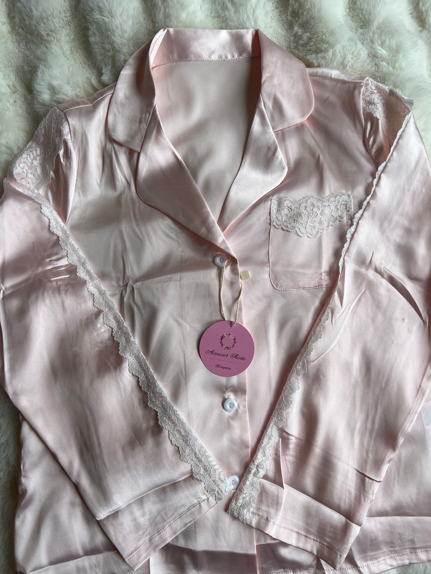 Pink Lace Satin Luxe Pyjama Set