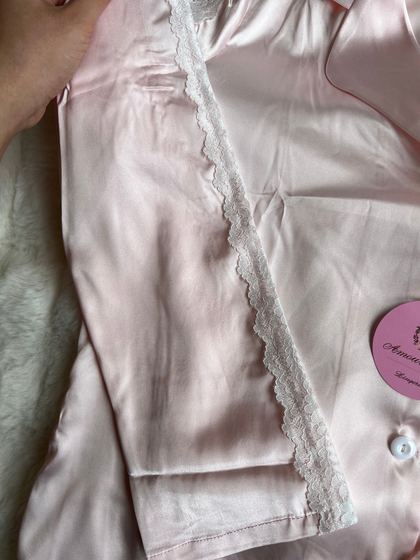 Pink Lace Satin Luxe Pyjama Set