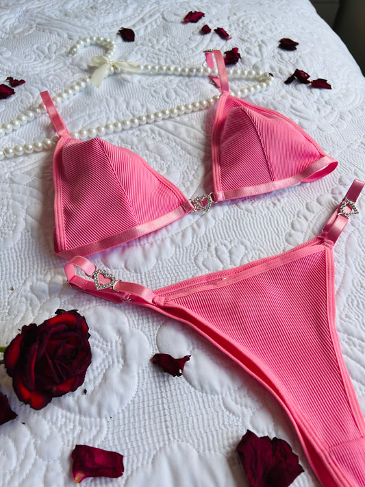 Embellished Heart Lingerie Set